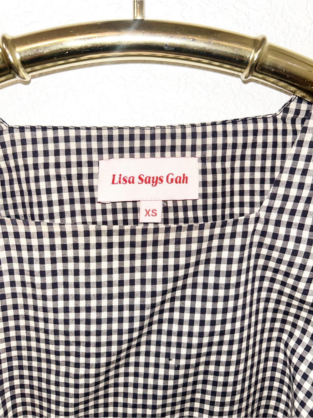 LISA SAYS GAH The Maddie Puff LongSleeve Gingham SquareNeck Blouse Cotton SZ: XS - Picture 4 of 13